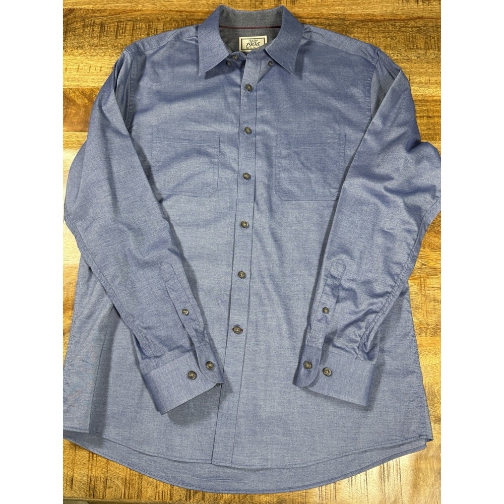 Jos. A. Bank 1905 Shirt Button Down Mens Large Blue Tailored Fit Long Sleeve